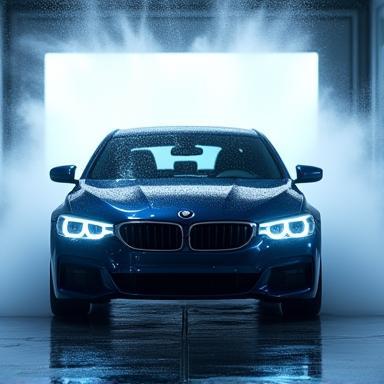 Voiture brillante en sortie de lavage automatique.